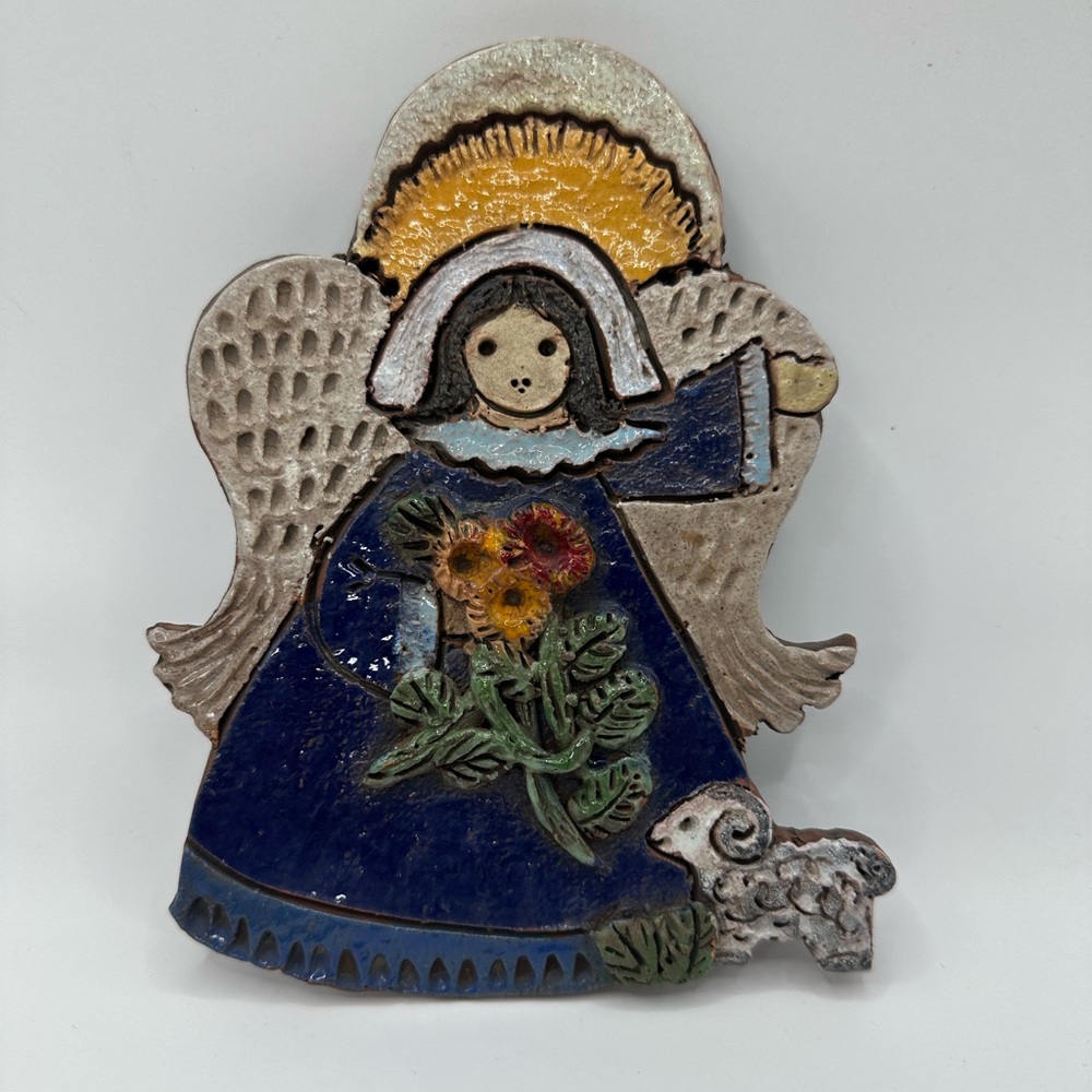 Vicki Monro Art Pottery Angel Wall Plaque.  Texas Artist  Vicki Monro.